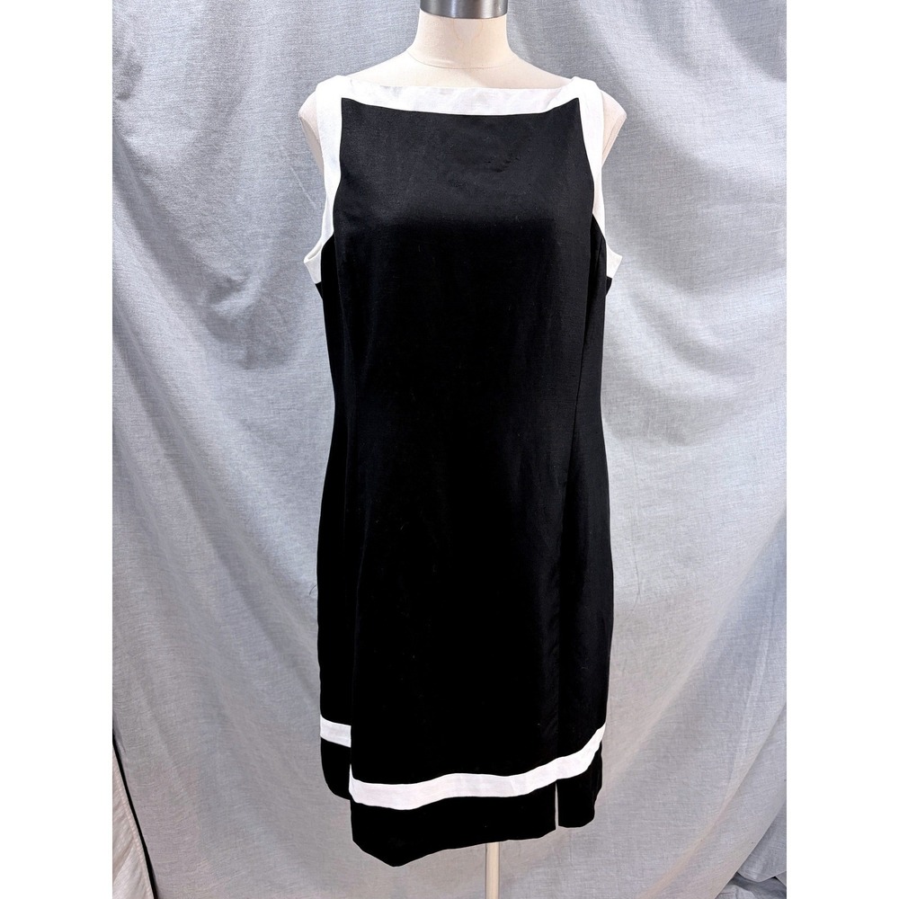 Jones New York Black White‎ Colorblock Linen Blend Sheath Dress L